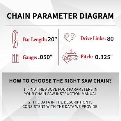 E & S 3 Pack 20 Inch Chainsaw Chain .325" Pitch .050" Gauge 80 Drive Links Semi-Chisel Chain Saw Chains for Husqvarna, Poulan, Craftsman, Greenworks and More Chainsaw Brands