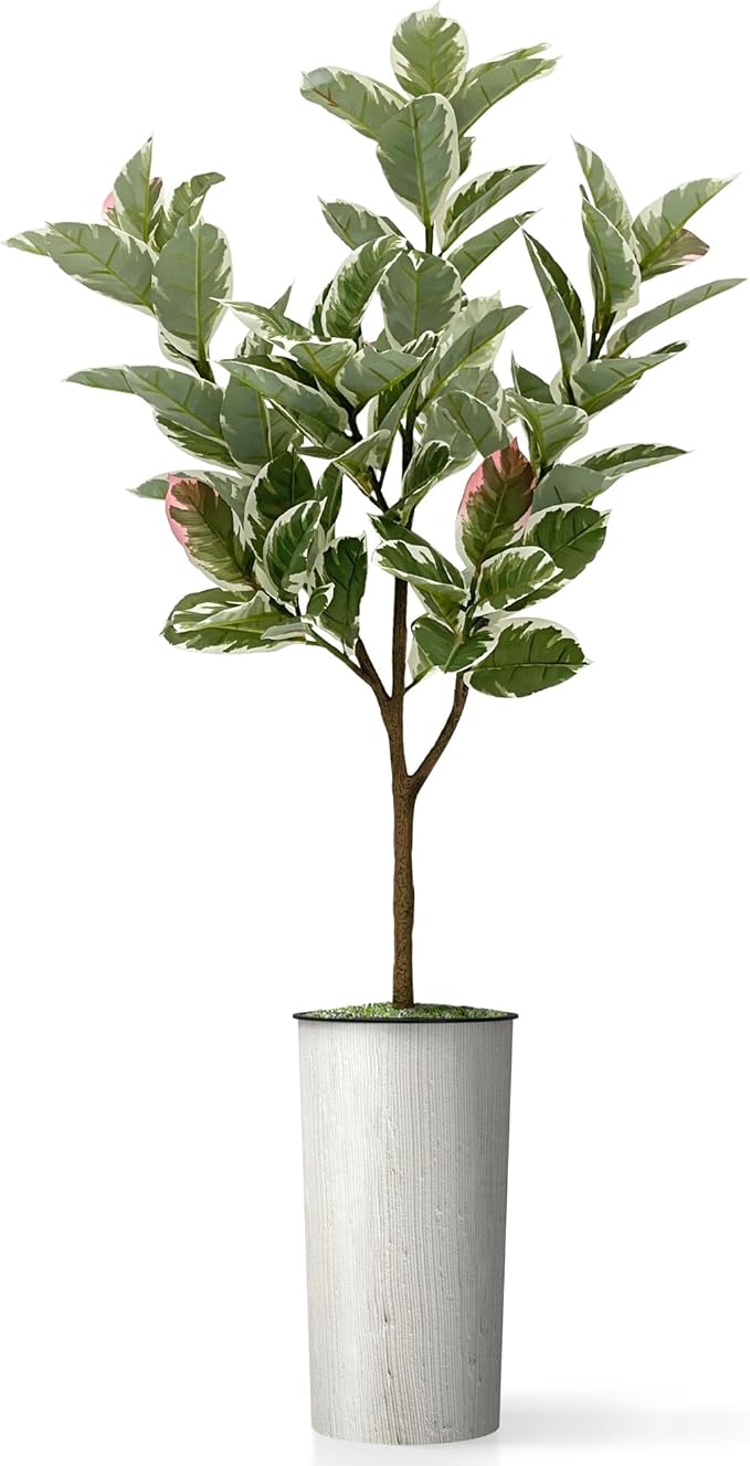 Artificial Tree in Modern Swirl Pattern Planter, Fake Rubber Silk TRE for Indoor and Outdoor Home Decoration - 70" Overall Tall (Plant Pot Plus Tree)