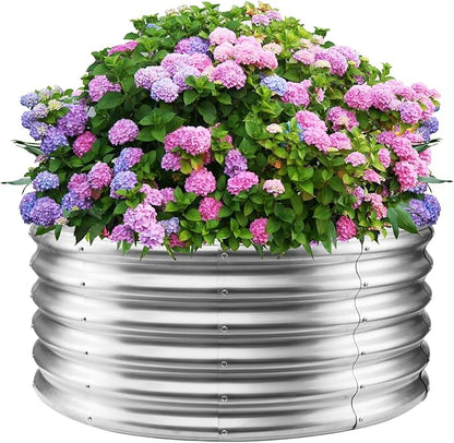 17" Tall Round Outdoor Garden Raised Garden Bed Kits-0.8MM Thick Metal Raised Planter Bed/Ground Planter Box for Variety of Flowers,Herbs,Vegetables,Trees (Silver, 40 Dia X 16.5 inches)