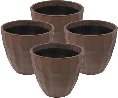 Sunnydaze Pebbled Polyresin Round Outdoor Planter - 15.75" Flower Pot for Indoor or Outdoor Use - Dark Brown - Set of 4