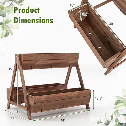 S AFSTAR 40-Inch Vertical Raised Garden Bed, 3 Tiered Wooden Planter Boxes 44" L x 36" W x 35" H, Drainage Holes, Indoor Outdoor Flowerbed, Freestanding Elevated Planter Box for Garden Flower Veggies