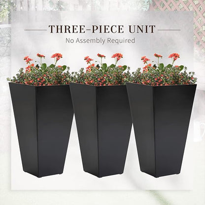 Outsunny Tall Planters for Outdoor Plants Set of 3, 28 in Taper Planters with Drainage Holes, Indoor Grande Plant Pots, Front Porch Decor (Black)