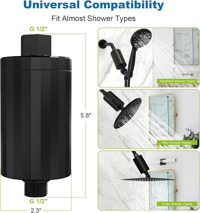 ALL METAL Shower Head Filter – KDF 55 Shower Filter Vitamin C E&A for Hard Water, High Pressure Universal Shower Water Filters to Reduce Toxic Chemicals – Reduces Chlorine and Heavy Metals,Black