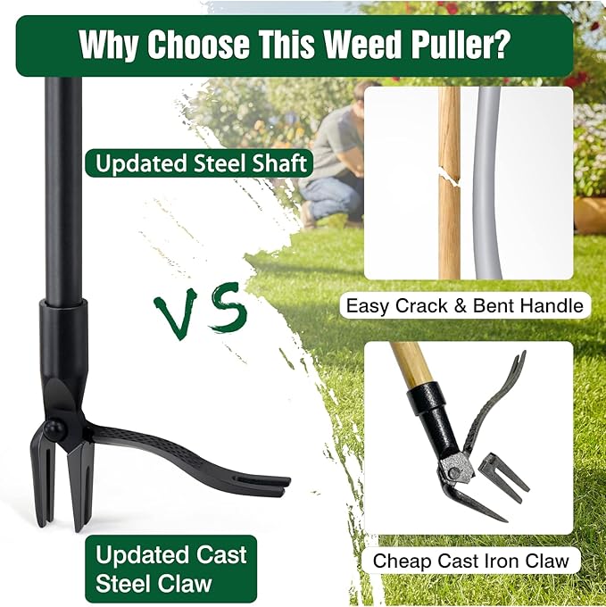 Jardineer 45" Stand Up Weeder Puller Tool, Weed Remover Tool with Long Handle, Weeding Tools Gardening Heavy Duty with 4 Claw Steel Head