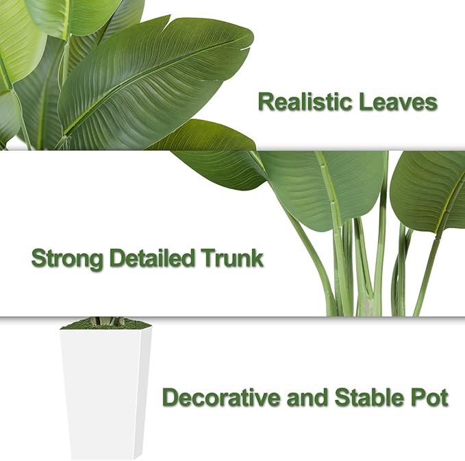 Lifelike Bird of Paradise Artificial Plant 7ft Faux Banana Leaf Tree with White Tall Planter for Home Decor - Perfect Indoor Silk Floor Plant for Living Room, Office, and Bedroom Ambiance Enhancement