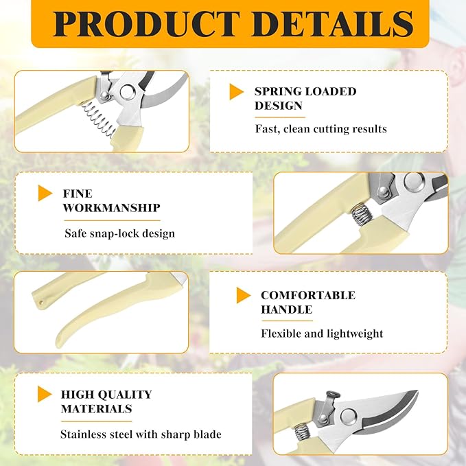 20Pcs Pruning Shears for Gardening, Beige Garden Clippers Handheld Heavy Duty Plant Scissors Bypass Pruning Shears for Gardening Yard Hedge Flowers Tree Trimming Plant Cutter