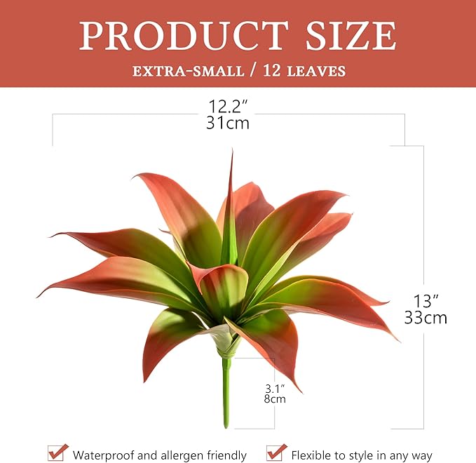 Artificial Agave Faux Agave 12.2In Fake Greenery Outdoor Artificial Plant Fake Plant for Indoor Home Decoration Plastic Plant Outdoor Decoration Front Porch Decor Simulation Plants，2Pack， Red