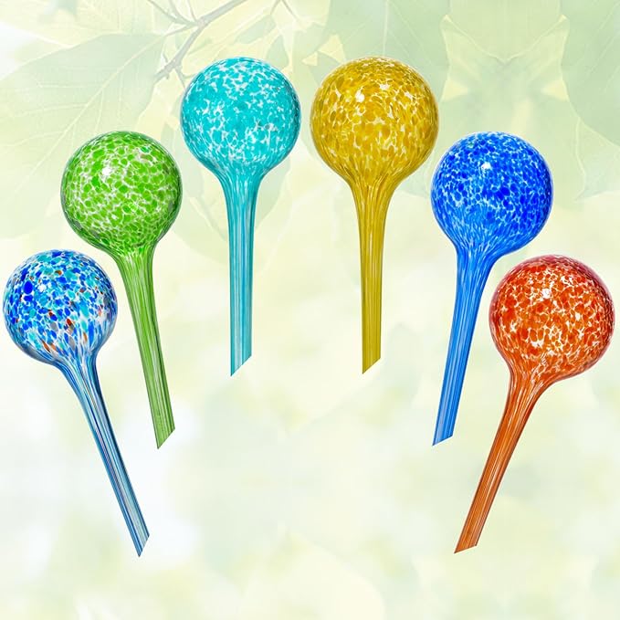Plant Watering Globes Set of 6,Small Glass Self Watering Globes for Indoor & Outdoor Plants Vacation Plant Care Automatic Watering Bulbs Self Watering Planter Insert