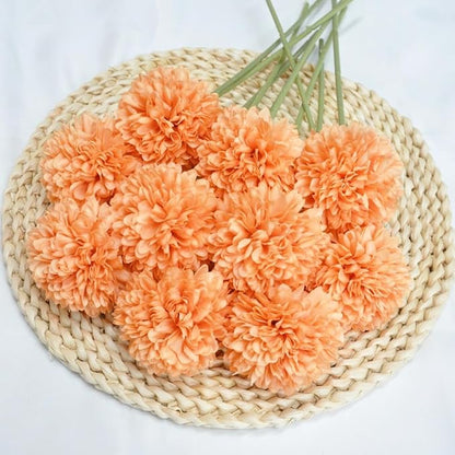 Artificial Flowers Chrysanthemum Ball Flowers 10pcs Bouquet for Autumn for Important People Glorious Moral for Home Office Coffee House Deco Parties and Wedding(Orange)