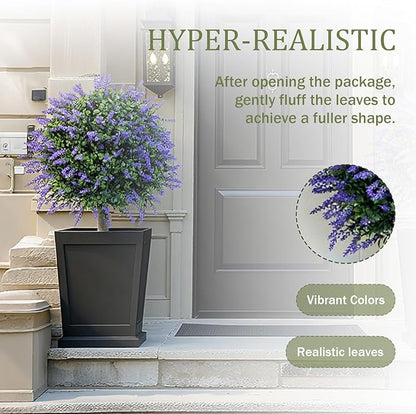 23 Inch Artificial Lavender Topiary Balls Tree, UV Resistant Faux Boxwood Trees with Ground Spike, Perfect for Indoor & Outdoor Garden, Porch, Front Door, and Home Décor, Set of 2