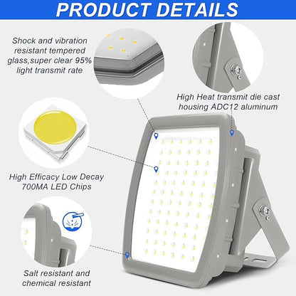100W LED Explosion Proof Flood Light, Class I Division 2, 5000K IP68/IK10 Hazardous Location Lighting for Petroleum Refineries, Utility Gas Plants, Storage Areas, 100-277V, UL Listed