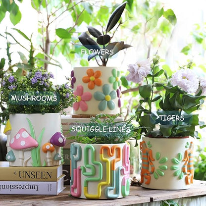 GUGUGO Colorful Flowers Planters Cute Unique Rainbow Planter with Drainage,Vintage Retro Eclectic Flower Plant pots for Indoor Plants and Succulent,Boho Modern Home Décor