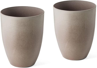 Glitzhome 16.75" H Tall Planters for Outdoor Plants, Oversized Planter, Large Flower Pots with Drainage Hole, Round Faux Ceramic Tall Outdoor Planters for Porch Front Home Deck Patio Garden, Set of 2