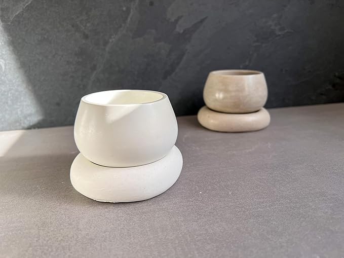 Mini Concrete Planter with Drainage, Cute Plant Pot, Bubble Planter, Decorative Cement Pot, Minimalist Pot with Saucer, Nordic, Chunky Pot (Creamy Gray)