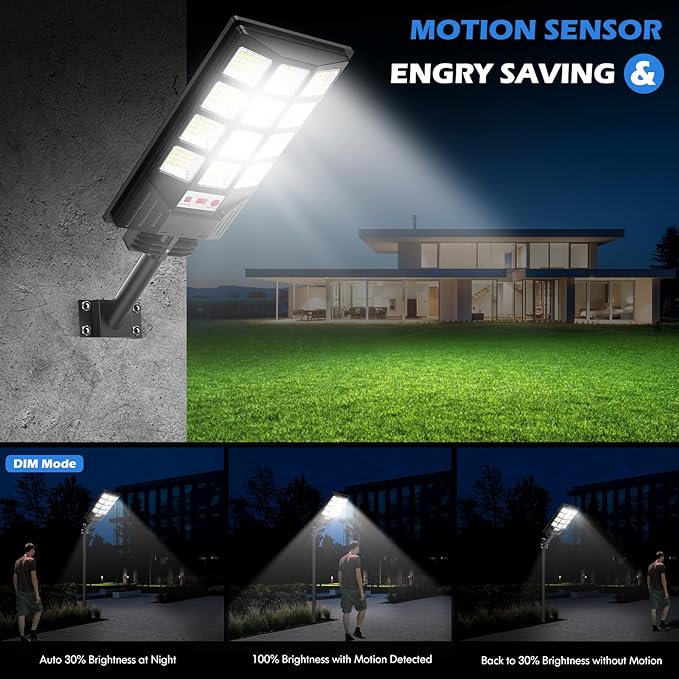 Brightever Solar Street Light Outdoor, 20000LM 6500K Waterproof Motion Sensor LED Solar Powered Flood Light with Remote Control, Dusk to Dawn Commercial Area Lighting for Outside Parking Lot, 2-Pack