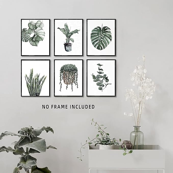 Plant Prints Wall Art Decor for Living Room, 8x10 Poster Canvas Prints Unframed Set of 6, Boho Wall Art Leaf Art Print Plant Posters Aesthetic