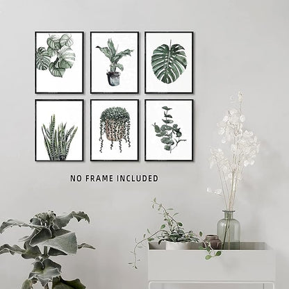 Plant Prints Wall Art Decor for Living Room, 8x10 Poster Canvas Prints Unframed Set of 6, Boho Wall Art Leaf Art Print Plant Posters Aesthetic