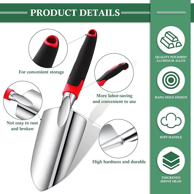 Honoson Garden Hand Trowel Transplant Trowel with Measurements Aluminum Alloy Planting Tools with Rubber Handle Small Gardening Hand Tools Shovels for Gardening Cultivating Transplanting Supplies