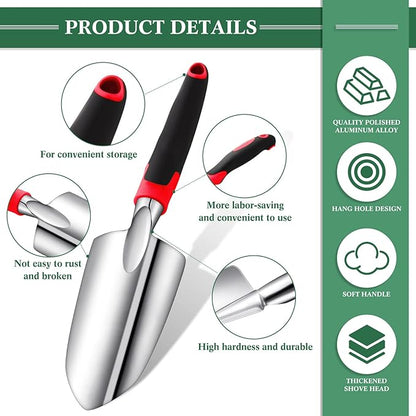 Honoson Garden Hand Trowel Transplant Trowel with Measurements Aluminum Alloy Planting Tools with Rubber Handle Small Gardening Hand Tools Shovels for Gardening Cultivating Transplanting Supplies