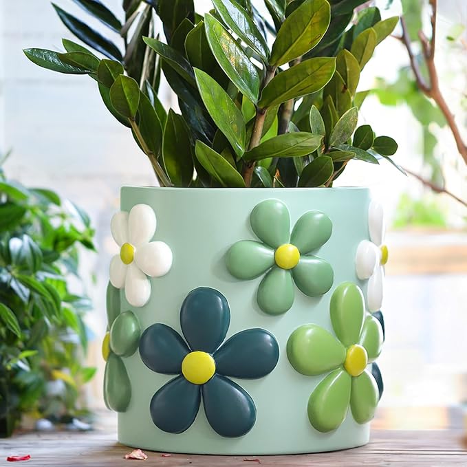 GUGUGO 8 Inch Flowers Planters, Cute Unique Rainbow Planter with Drainage, Plant pots, Colorful Vintage Retro Flower Pots, Succulent Pots for Indoor Plants, Eclectic Funny Room Decor Aesthetic-C