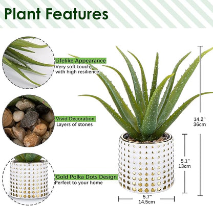 Artificial Succulent Aloe Plants 14.2 Inch Large Faux Succulents with Ceramic Pot Fake Aloe Potted Plant for Home Indoor Bathroom Table Bedroom Shelf Office Decor