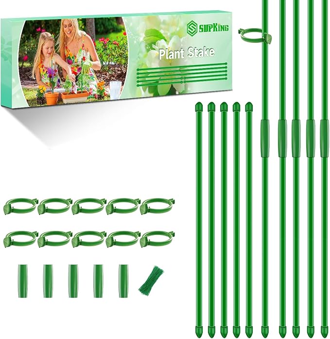 Plant Support Stakes for Indoor SupKing Orchid Sticks with Clips Garden Stake Extended to 2/3/4ft for Outdoor Potted Tomato Rose Vegetables House Palnts Comes with 20 Plants Ties(15 inch 10Pcs)