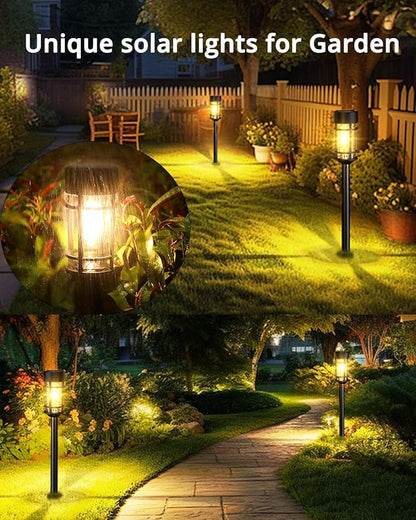 Solar Lights Outdoor Waterproof, 8 Pack Solar Pathway Lights with Metal & Glass, Auto On/Off, Long-Lasting Design for Yard, Landscape, Walkway Garden Decor