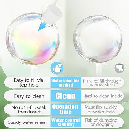 Betus 2 Pcs Iridescent Glass Plant Watering Globes – Self Watering Bulbs for Indoor Outdoor Houseplants, Automatic Plant Waterer System for Daily Care or Vacation, Rainbow Glass Watering Stakes