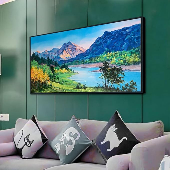 Anolyfi Black Framed Large Mountain Canvas Wall Decor, Forest Landscape Wall Art, Framed Wall Art Prints Painting for Living Room Hallway Bedroom Dining Room Office Home, 58"x29"