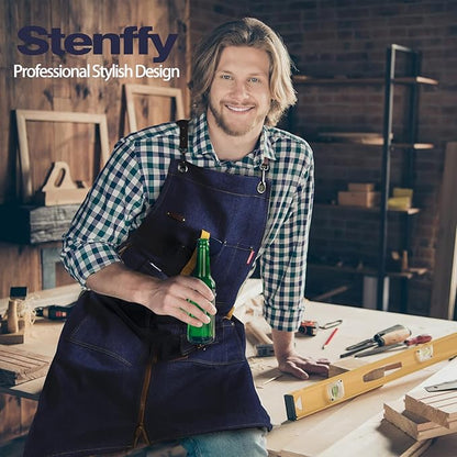 Woodworking Apron, Tool Apron, Canvas, Multiple Pockets, Adjustable Zipper, Metal Ring, Tape Measure Clip, Plus Size, Denim.