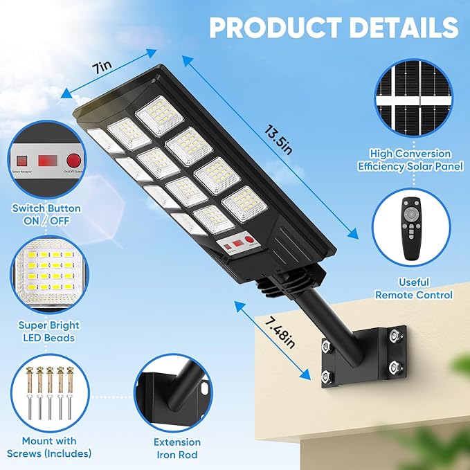 Brightever 4-Pack Solar Street Light Outdoor Waterproof, Motion Sensor Solar Powered Light, Dusk to Dawn LED Solar Parking Lot Flood Light for Outside, Yard, Garden, Path