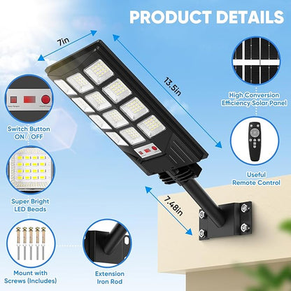 Brightever 4-Pack Solar Street Light Outdoor Waterproof, Motion Sensor Solar Powered Light, Dusk to Dawn LED Solar Parking Lot Flood Light for Outside, Yard, Garden, Path