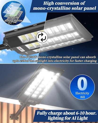 Ofuray Of-8600W Solar Street Lights Outdoor, 600000LM Solar Security Flood Lights Parking Lot Lights Dusk to Dawn, 6500k Waterproof Led with Remote Control Motion for Street,Court,Barn