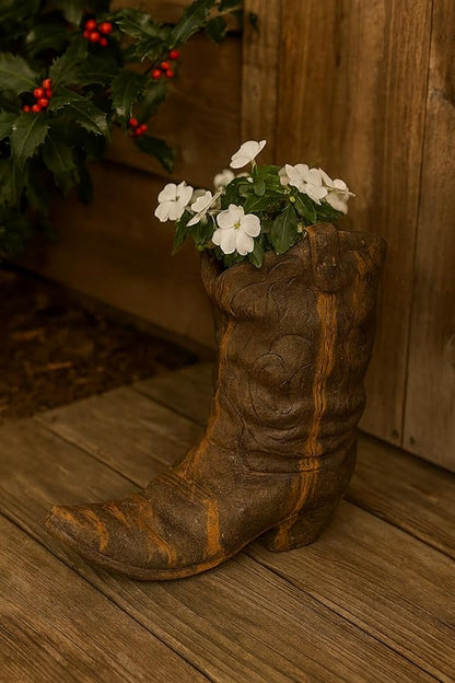 Western Boot Planter – 21" Tall Heavy 81 lb Cast Concrete Cowboy Boot Outdoor Planter, Rustic Western Garden Décor, Durable Weatherproof Stone Flower Pot