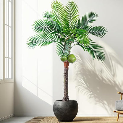 Artificial Phoenix Palm Tree 6ft Tall - Fake Large Tropical Tree with Adjustable Leaves, Realistic Faux Sago Palm for Indoor Outdoor Decor, Patio, Poolside, Yard, Living Room, Office
