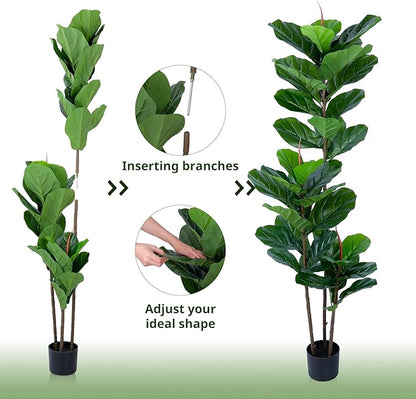 Artificial Fiddle Leaf Fig Tree 5FT Faux Fiddle Leaves Fig Tree Artificial Plants in Pot for Indoor Outdoor Fake Tree Plants