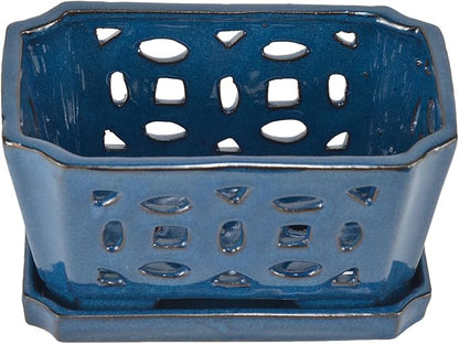 W&W Orchid Pot with Holes and Saucer for Repotting, Blue, 9.7 Inches