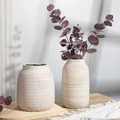 Briful 8.3in Tall Large Rustic Shabby White Ceramic Vase, Vintage Farmhouse Natural CountryTerra Cotta, Antique Pottery Pampas Flowers Vases for Living Room Kitchen Table Shelf Decor