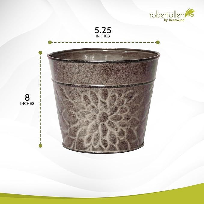 Robert Allen MPT02009 Laurel Series Metal Planter Flower Pots, 8", Greige