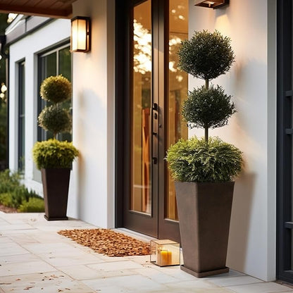 LA JOLIE MUSE 26 inch Tall Rectangular Planters for Outdoor & Indoor Plants, Set of 2 Modern Iron Planters with Trays, 26'' Iron With Tray