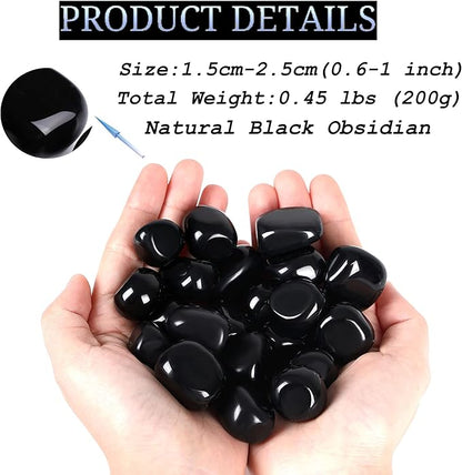DUQGUHO Black Obsidian Natural Healing Crystals Set - Polished Tumbled Crystal Stones Bulk Irregular Pebble Stones Rocks 0.45 lbs