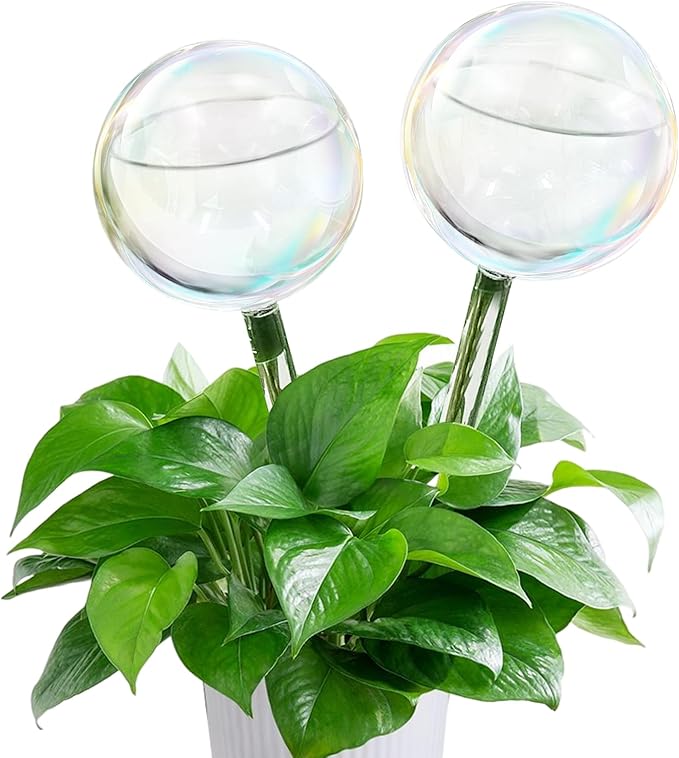 2 Pcs Glass Self Watering Globes, Iridescent Automatic Plant Waterer Bulbs Devices for Indoor & Outdoor Plants, Slow Release Watering Devices System for Various Plants (2pcs)