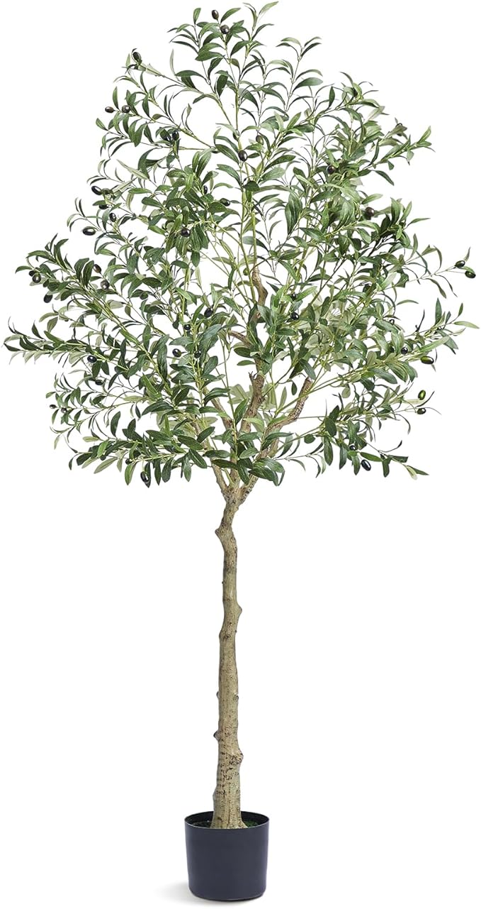 VEVOR Artificial Olive Tree, 6 FT Tall Faux Plant, Secure PE Material & Anti-Tip Tilt Protection Low-Maintenance Plant, Lifelike Green Fake Potted Tree for Home Office Warehouse Decor Indoor Outdoor