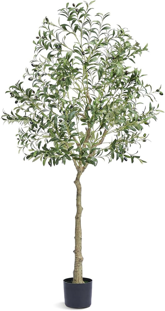 VEVOR Artificial Olive Tree, 6 FT Tall Faux Plant, Secure PE Material & Anti-Tip Tilt Protection Low-Maintenance Plant, Lifelike Green Fake Potted Tree for Home Office Warehouse Decor Indoor Outdoor