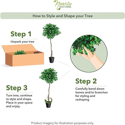 Nearly Natural 5ft Triple Trunk Artificial Ficus Tree with Natural Wood Trunks, Fake Tree for Indoor Home Décor, Faux Ficus Tree with Black Nursery Pot