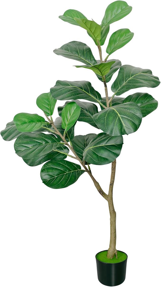 Artificial Fiddle Leaf Fig Tree, 4FT Tall Faux Ficus Lyrata Fake Tree in Black Pot, Faux Plant for Home Office Living Room Decor Aesthetic