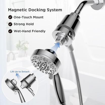 Filtered Shower Head with Handheld, Magnetic Docking System, High Pressure Handheld Shower Head with KDF Filter for Hard Water, 6 Spray Modes, Easy Installation – CP