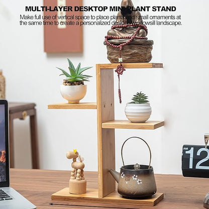 Mini Desktop Plant Stand Indoor Multi-Layer Window Sill Flower Stand Bamboo Succulent Window Sill Stand Bracket For Home , Office, Living Room, Bedroom Plant Display(Four-layer)