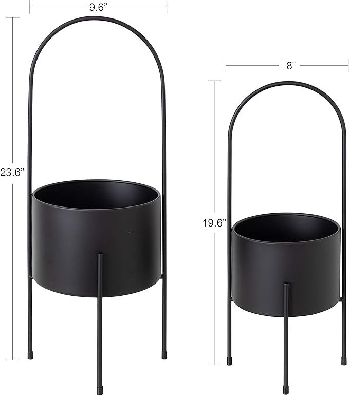 Kate and Laurel Peeto Modern Planter Set, Set of 2, Black, Decorative Freestanding Planters for Indoor Plants