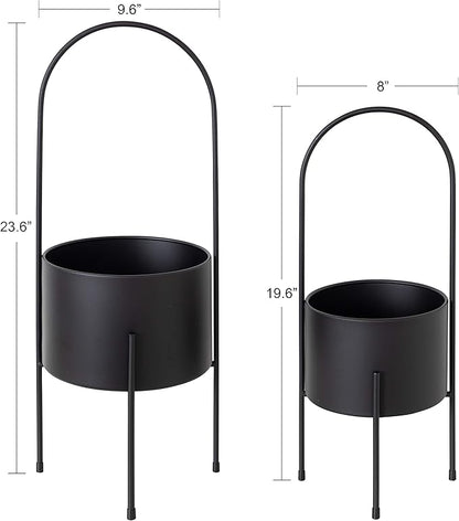 Kate and Laurel Peeto Modern Planter Set, Set of 2, Black, Decorative Freestanding Planters for Indoor Plants